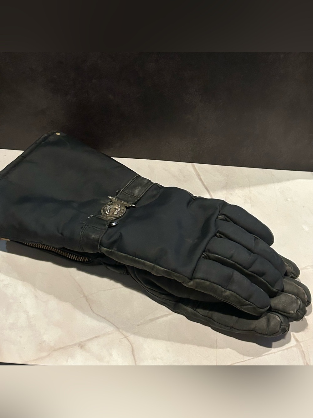 Vintage Arctic Cat Black Cowhide Leather Winter Gloves